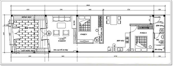 Top 10 Mẫu Nhà Cấp 4 Đẹp 5×20 4 Bản vẽ mặt bằng nhà cấp 4 mái bằng 5x20m