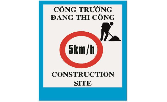 Mẫu biển báo công trường đang thi công quy định tốc độ